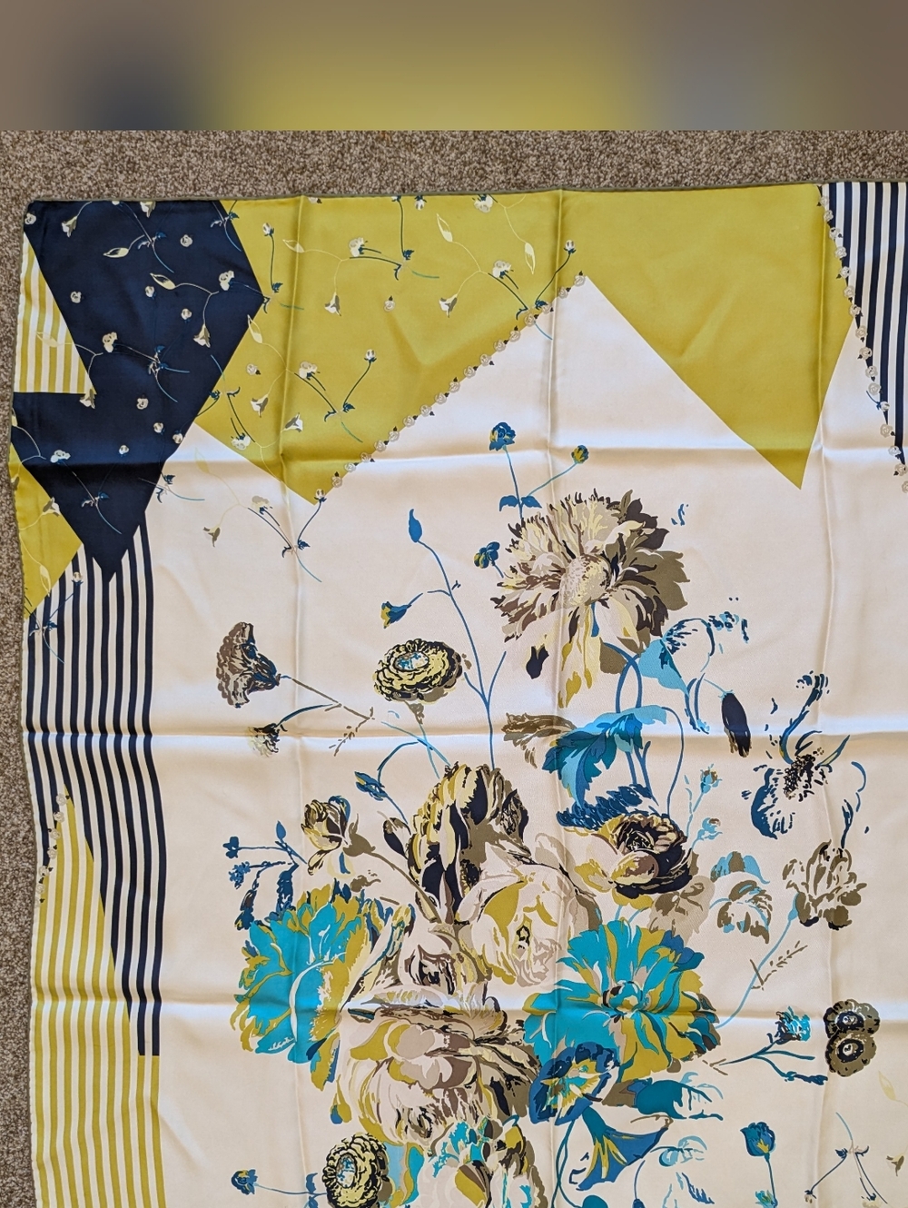Aker Floral Silk Square Scarf in Teal, Yellow & Navy